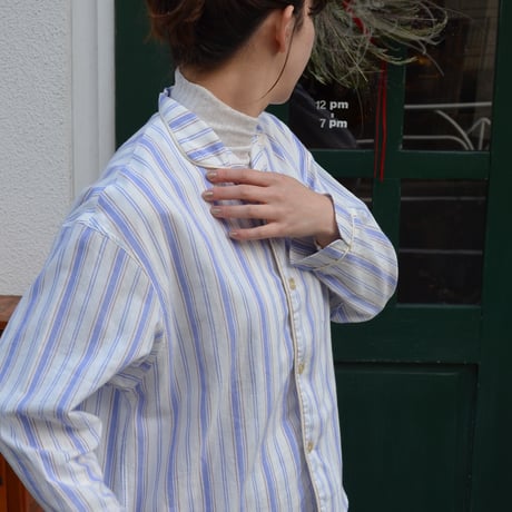 june pajama set blue stripe with ivory piping
