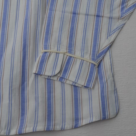 june pajama set blue stripe with ivory piping