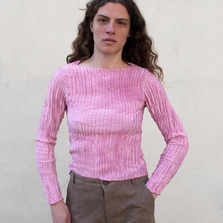 AZUR Plissé Silk Sleeve Top Pink