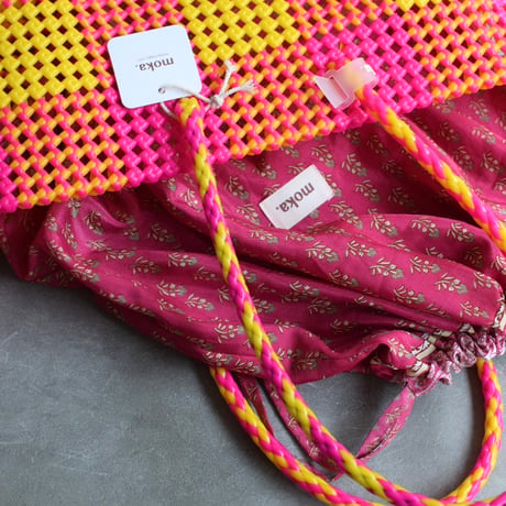 MOKA SCOUBIDOU BAG LARGE PINK/YELLOW