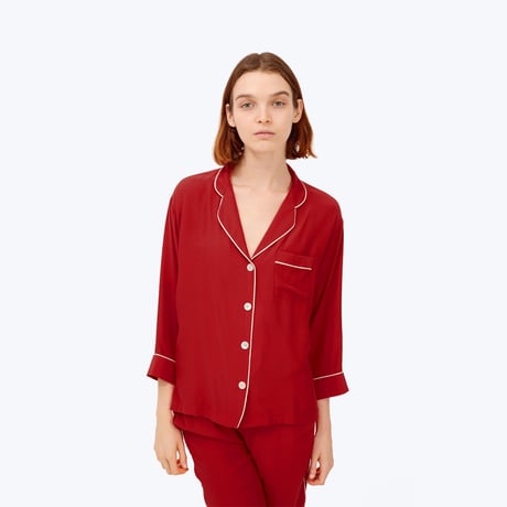 SLEEPY JONES // Silk Marina Pajama Shirt Red Carmeuse
