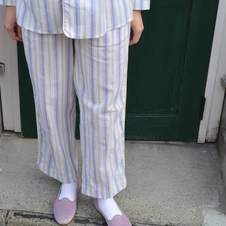 june pajama set blue stripe with ivory piping