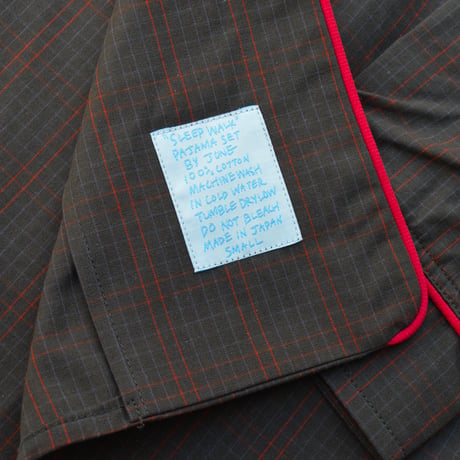 june pajama set brown check with red piping
