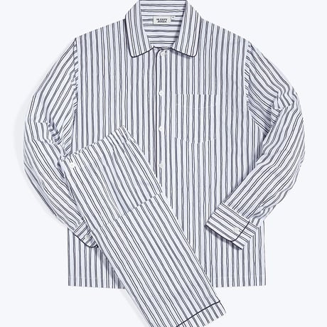 SLEEPY JONES / HENRY PAJAMA SET White & Blue Scribble Stripe