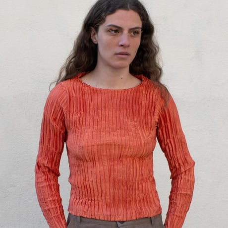 AZUR Plissé Silk Sleeve Top Red