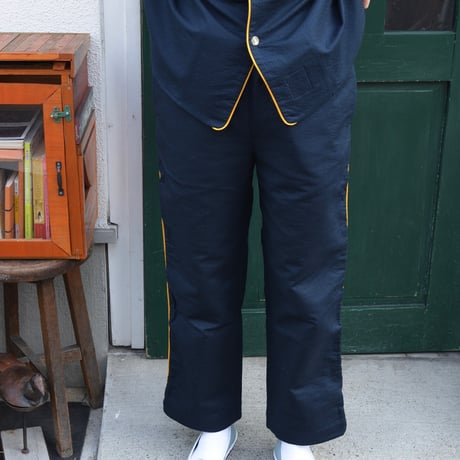 june pajama set navy quilting with yellow piping