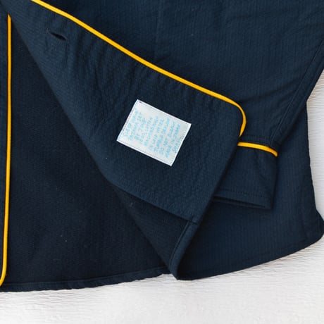 june pajama set navy quilting with yellow piping