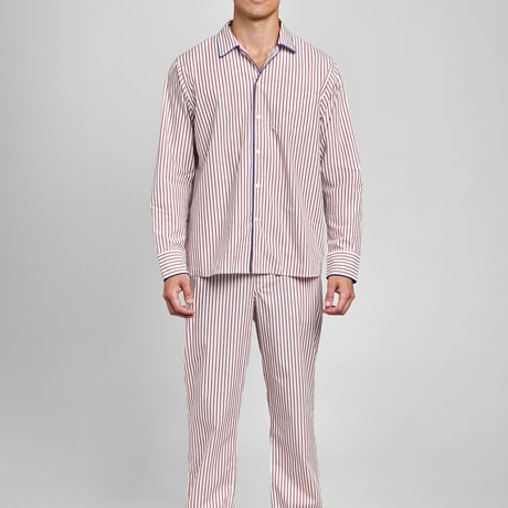 SLEEPY JONES/ Henry Pajama Set in Bank Stripe Burgundy