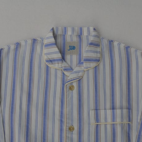 june pajama set blue stripe with ivory piping