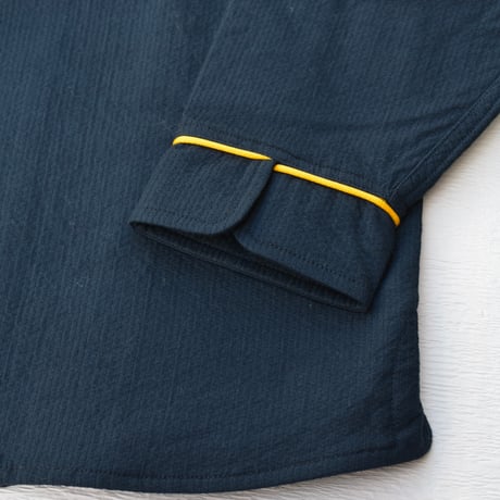 june pajama set navy quilting with yellow piping