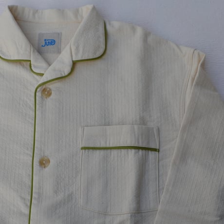 june pajama set ivory quilting with green piping