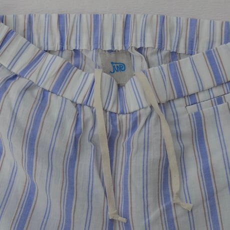 june pajama set blue stripe with ivory piping