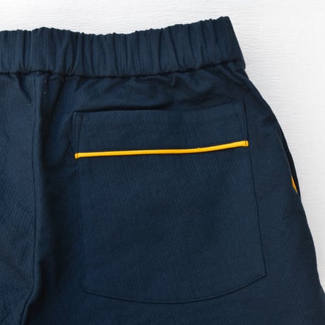 june pajama set navy quilting with yellow piping