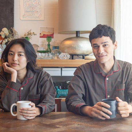 june pajama set brown check with red piping