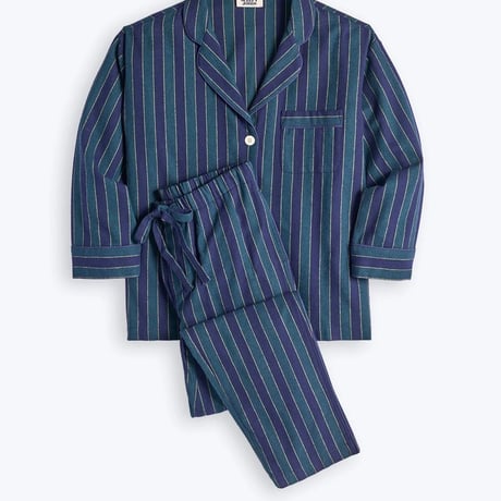 SLEEPY JONES / MARINA PAJAMA SET  Green Navy and Gold Flannel Stripe