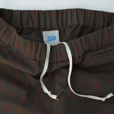 june pajama set brown check with red piping