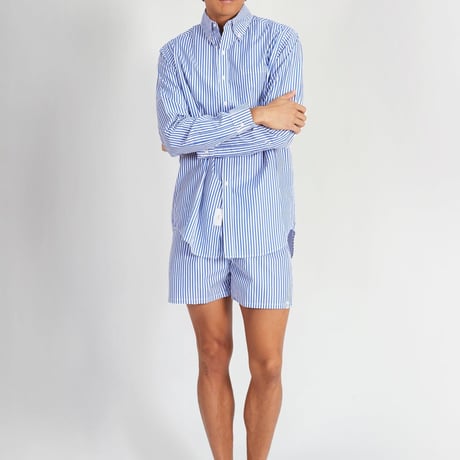 SLEEPY JONES / Penn Shirt  Blue & White Stripe Cotton