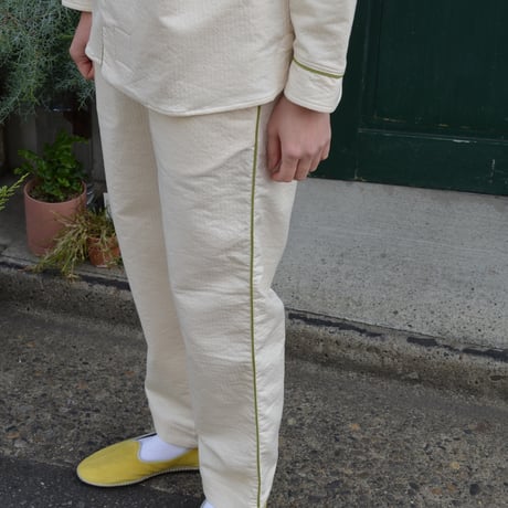 june pajama set ivory quilting with green piping