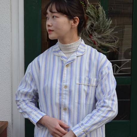 june pajama set blue stripe with ivory piping