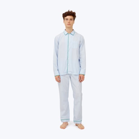 SLEEPY JONES // Henry Pajama Set End on End Blue green piping