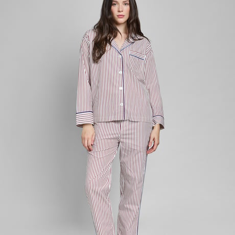 SLEEPY JONES / MARINA PAJAMA SET Bank Stripe Burgundy