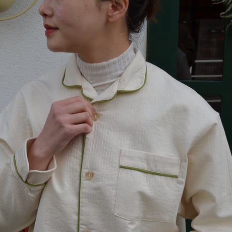 june pajama set ivory quilting with green piping