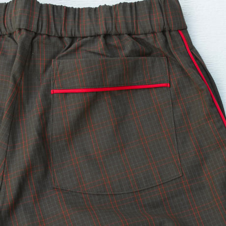 june pajama set brown check with red piping