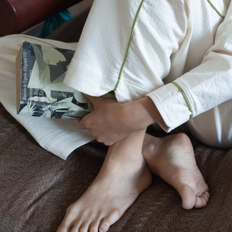 june pajama set ivory quilting with green piping