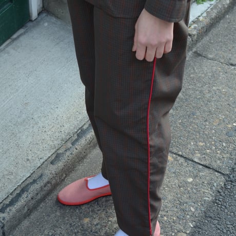 june pajama set brown check with red piping