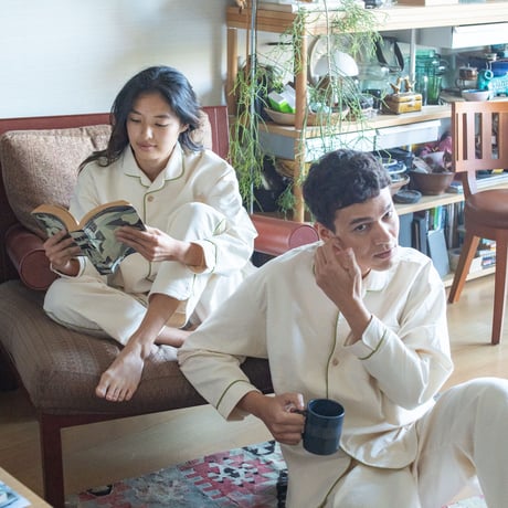 june pajama set ivory quilting with green piping