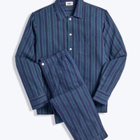 SLEEPY JONES / HENRY PAJAMA SET Navy and Gold Flannel Stripe