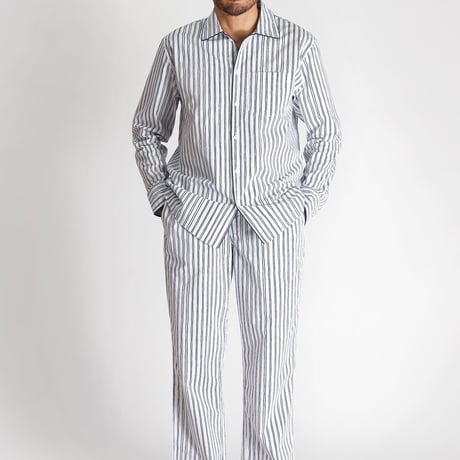SLEEPY JONES / HENRY PAJAMA SET White & Blue Scribble Stripe