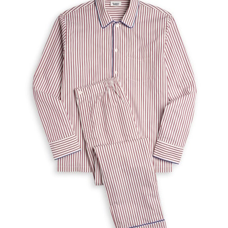 SLEEPY JONES/ Henry Pajama Set in Bank Stripe Burgundy