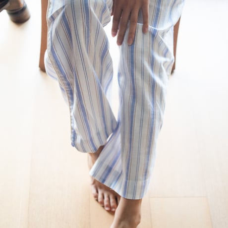 june pajama set blue stripe with ivory piping