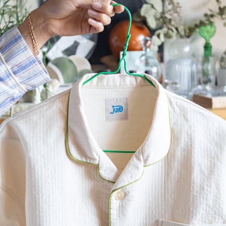 june pajama set ivory quilting with green piping