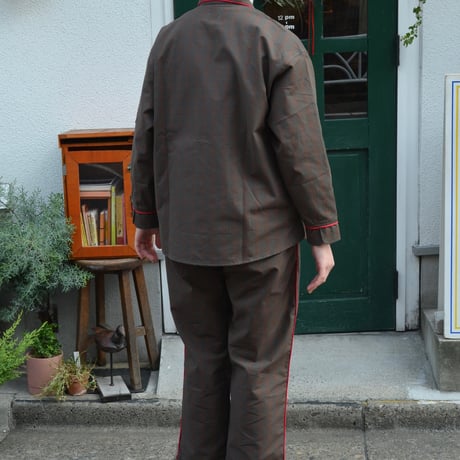 june pajama set brown check with red piping