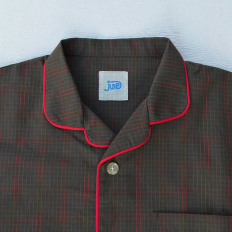 june pajama set brown check with red piping