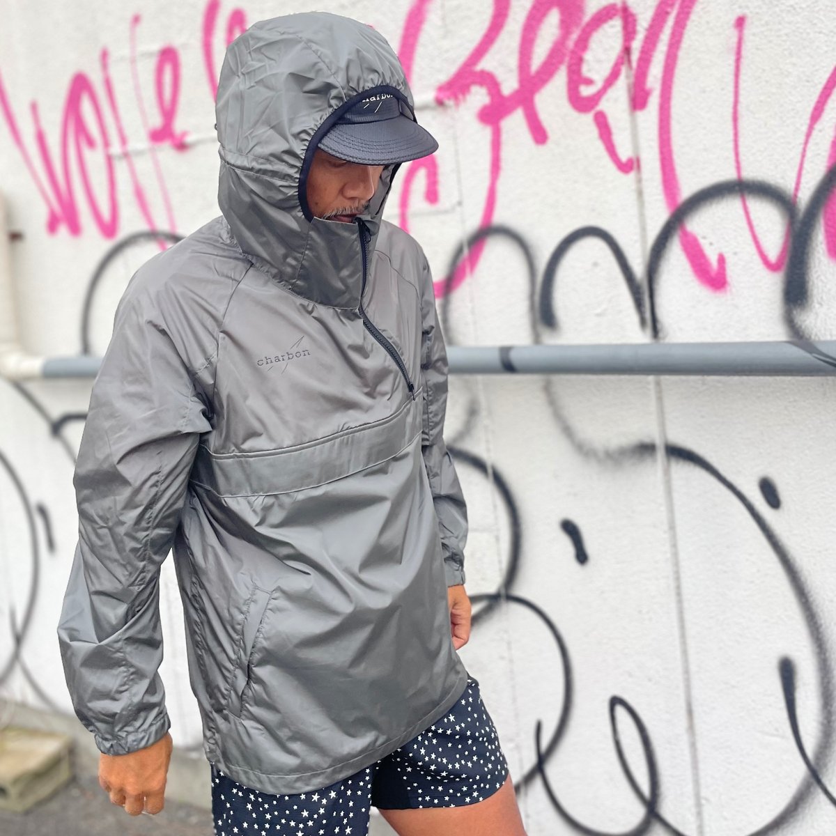 charbon / LIMONTA NYLON TAFFETA ANORAK PARKA Ve