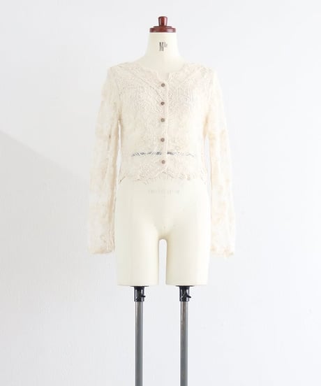 刺繍レースカーディガン レディース 長袖 羽織り / Mesh embroidered cardigan