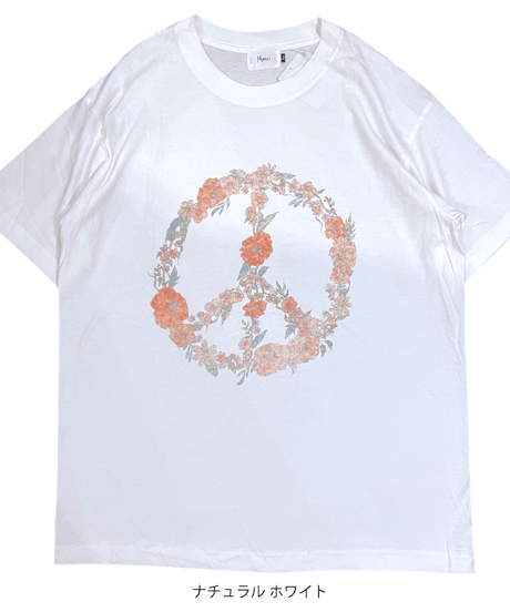 【MWEZI by ZURIsol 沖縄 レディースファッション/親子リンク/ペアルック】Flower Peace プリント Tシャツ(ADULT)MZ-15