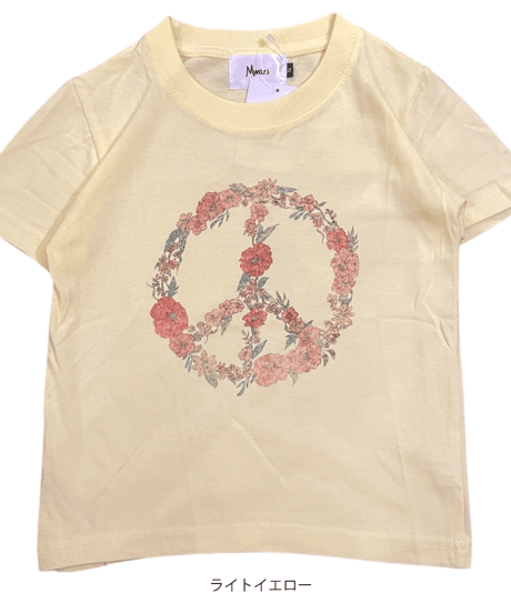 【MWEZI by ZURIsol 沖縄 子供服/キッズ ファッション/親子リンク/ペアルック】 Flower Peace プリント Tシャツ(Kids)MZ-16