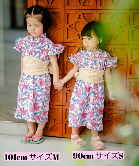MWEZI キッズ ブロックプリント 浴衣ワンピース Kids Yukata Dress