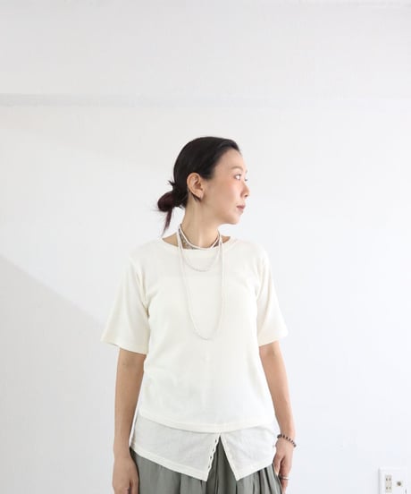 レイヤード風 半袖Tシャツ レディース 綿混 切替デザイン トップス / LAYERED STYLE T-SHIRTS