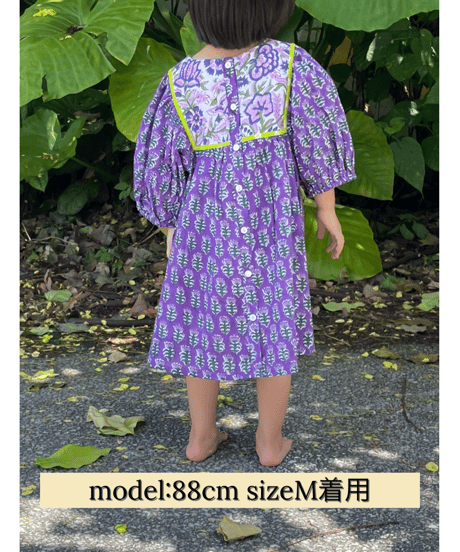 MWEZI キッズ ブロックプリント ワンピース 子供服 Kids BlockPrint Dress(BM406)