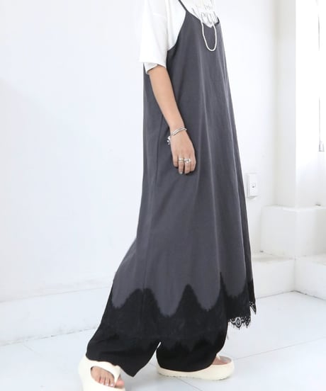 レースキャミワンピース レディース ロングワンピース 重ね着 レイヤード / HEM LACE CAMI DRESS
