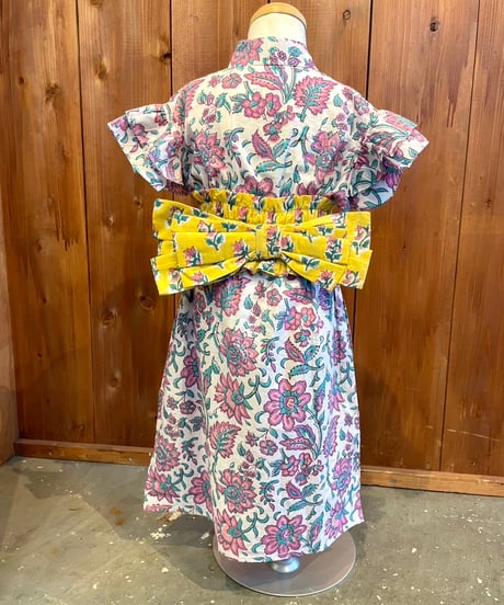 MWEZI キッズ ブロックプリント 浴衣ワンピース Kids Yukata Dress