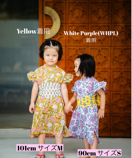 MWEZI キッズ ブロックプリント 浴衣ワンピース Kids Yukata Dress