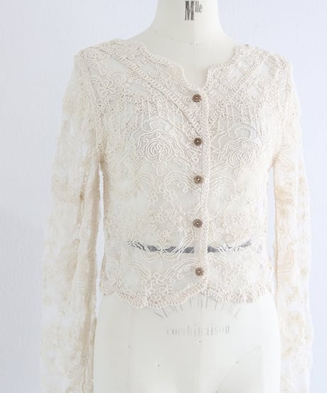 刺繍レースカーディガン レディース 長袖 羽織り / Mesh embroidered cardigan