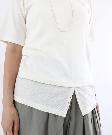 レイヤード風 半袖Tシャツ レディース 綿混 切替デザイン トップス / LAYERED STYLE T-SHIRTS