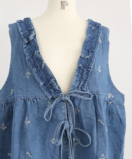 フリルデニムレースアップベスト / Ruffled Denim Vest